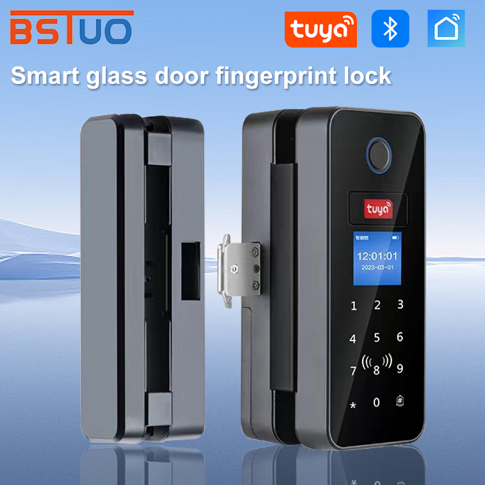 Glass Door Hinge - ダブルフックスマートガラスドアロックガラス引き戸 Tuya アプリ生体認証指紋ロック Bluetooth IC カード電子デジタル