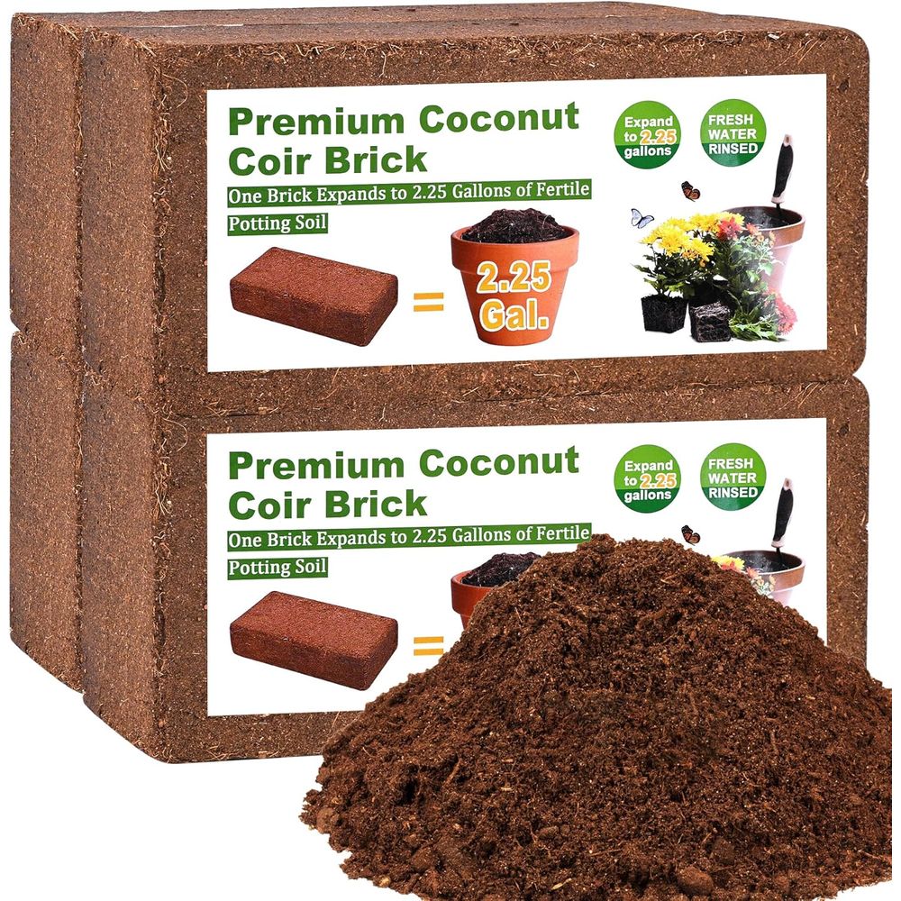 Substrate Coconut Fiber - オーガニックココナッツコイア4個入り圧縮ブリック、ココナッツファイバーハスク基質マルチ、ココナッツ樹皮コア栽培培地、ピートモス