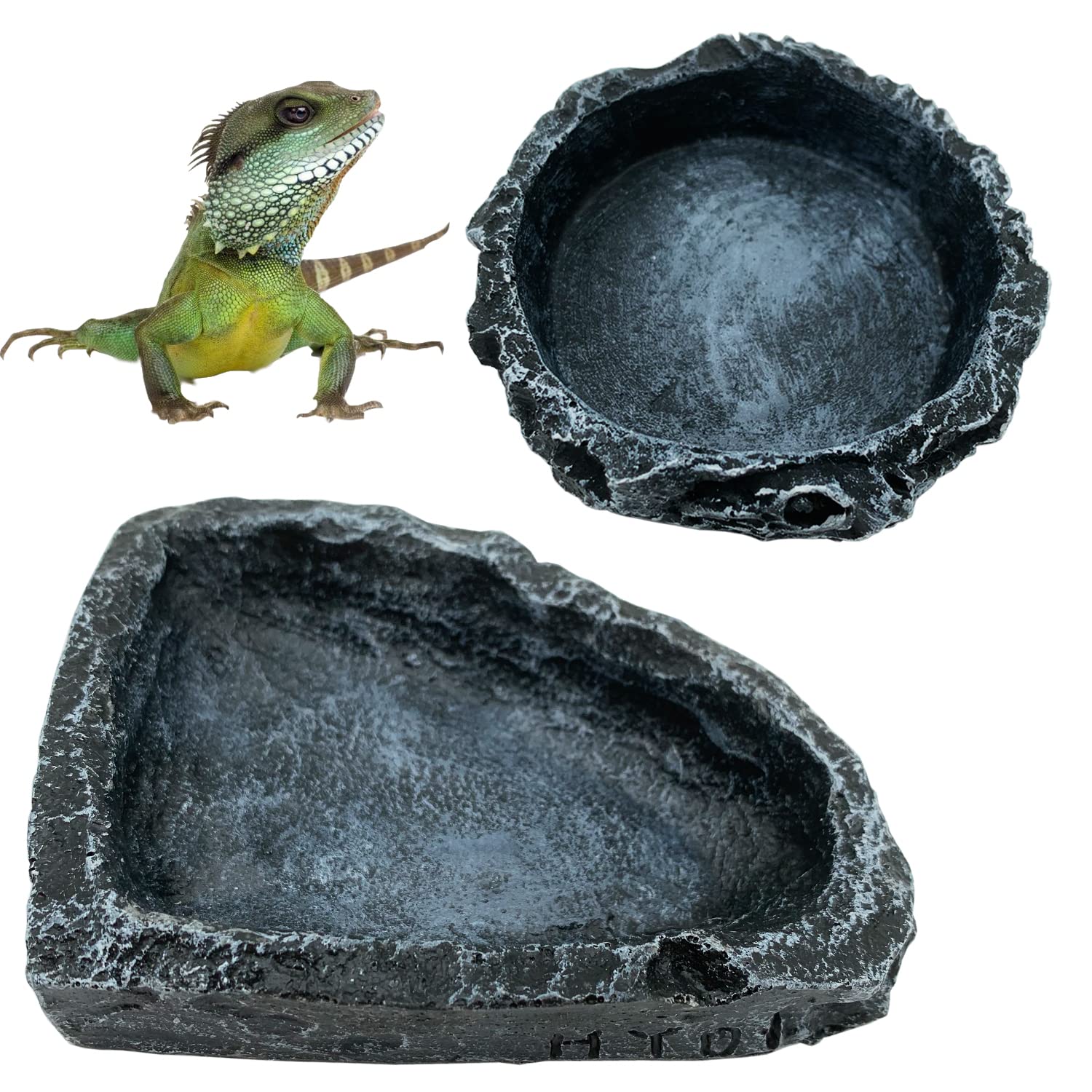 Water Dish Reptile - 1/2パック爬虫類用餌入れコーナーボウル、爬虫類用給水器フードボウル、ヒゲトカゲ、トカゲ、カエル用テラリウムボウル