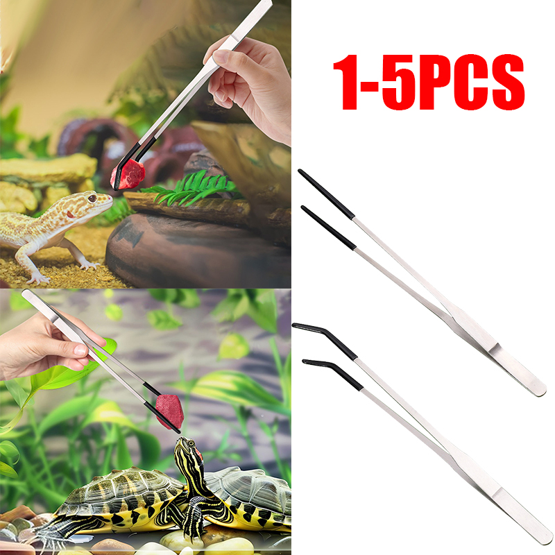 Feeding Tong Stainless - 5-1PC ステンレス鋼ストレートおよびカーブニッパーピンセット爬虫類トカゲクモ用給餌トング曲がった先端ピンセット工芸品用