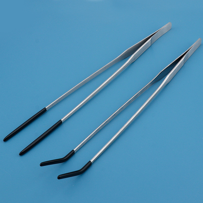 Feeding Tong Stainless - ステンレス鋼爬虫類用給餌トング ゴムチップ付き水槽用ストレートカーブピンセット ペットアクセサリー 滑り止め安全グリップ