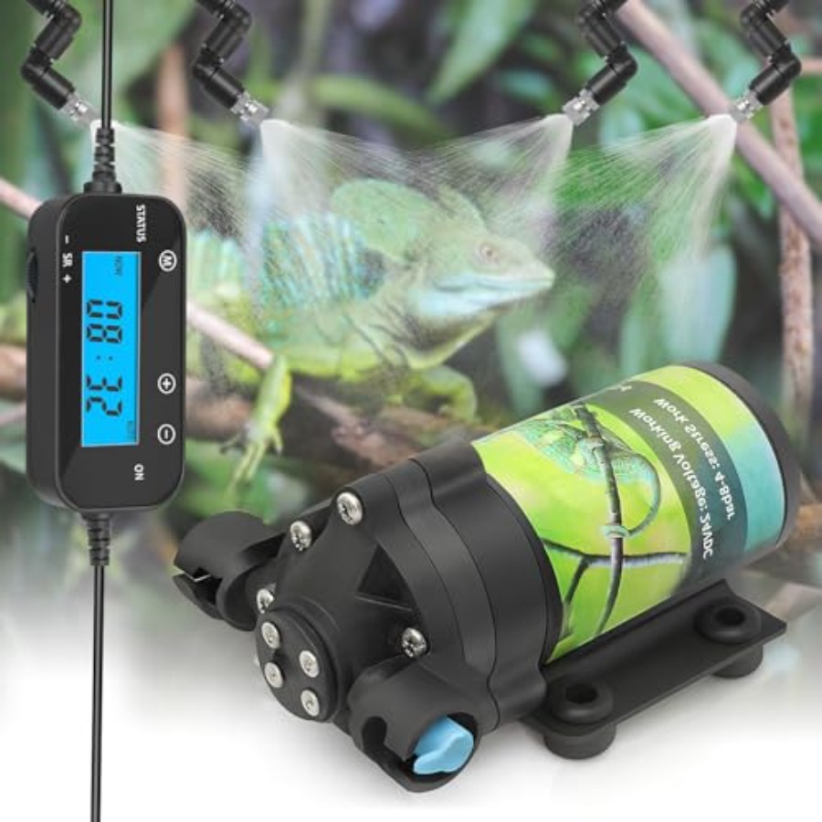 Misting Nozzle Reptile - テラリウム用爬虫類ミスト噴霧システム：ABS樹脂製、黒色、タイマー制御式静音微細ミスト、6つの調整可能なジョイントノズル付き