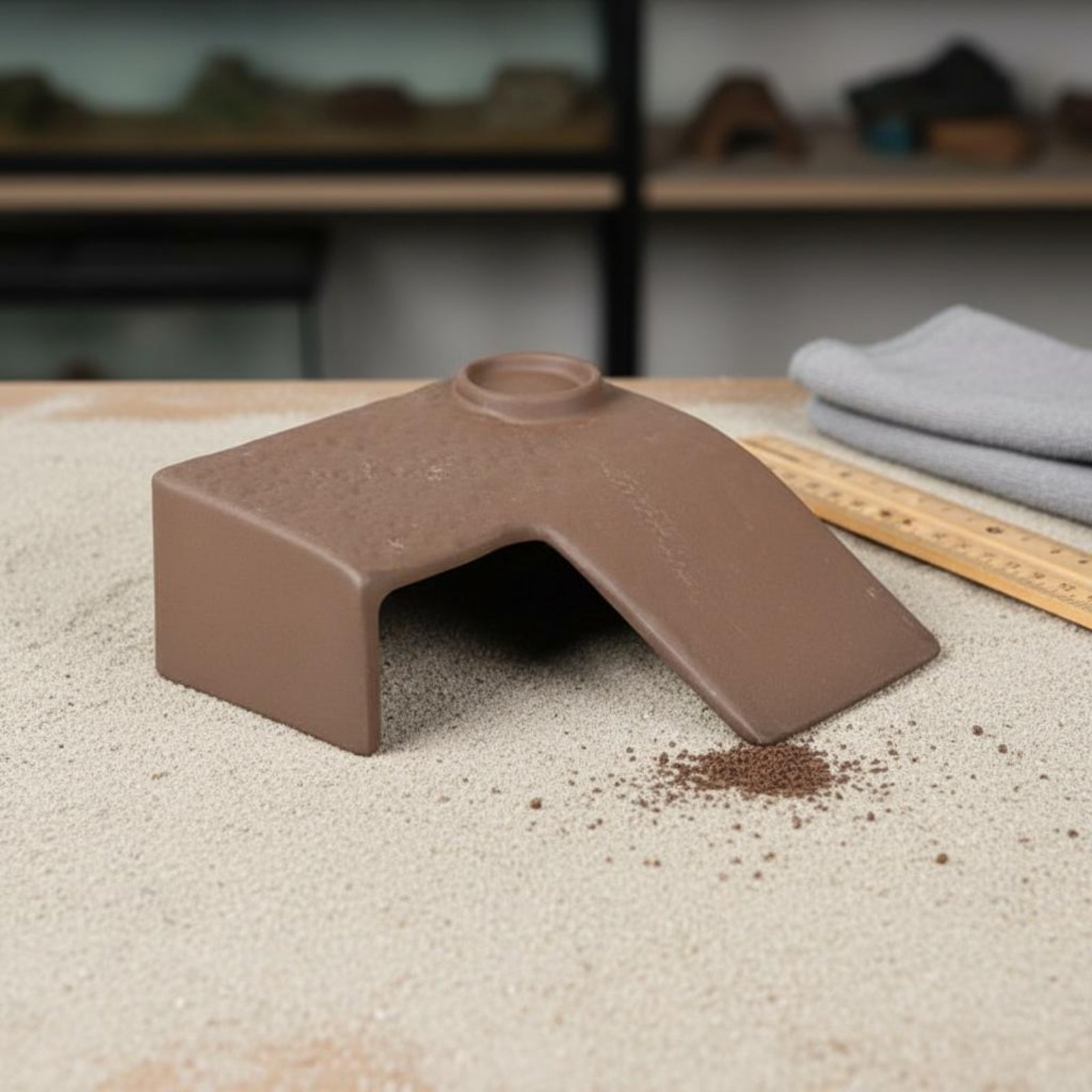 Hide Cave Ceramic - 日光浴用洞窟プラットフォーム 双方向使用可能 セラミック製カメ用スロープ 両生類用洞窟隠れ家 丈夫なベース ペット用生息地装飾