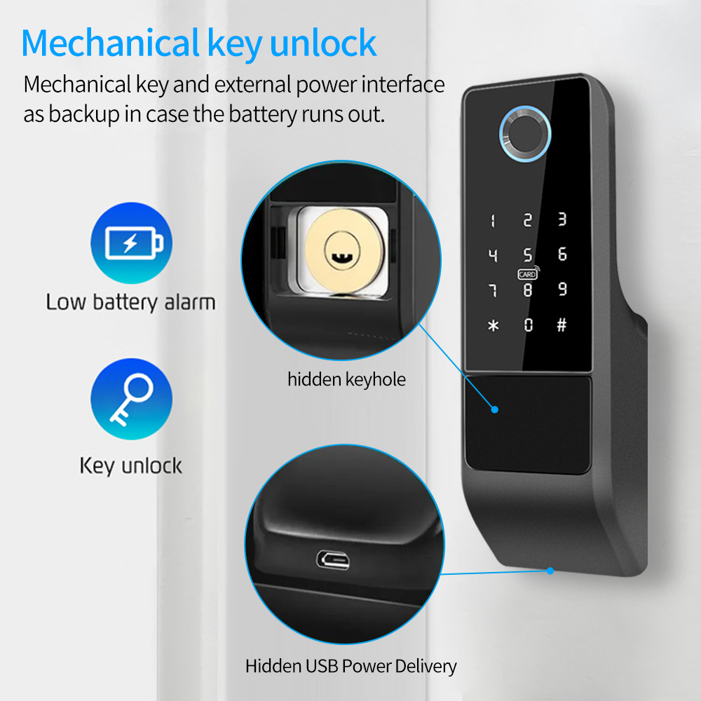 IP65 防水 TTLock 指紋スマートドアロック屋外ゲー - Glass Door Hinge のレビューと価格