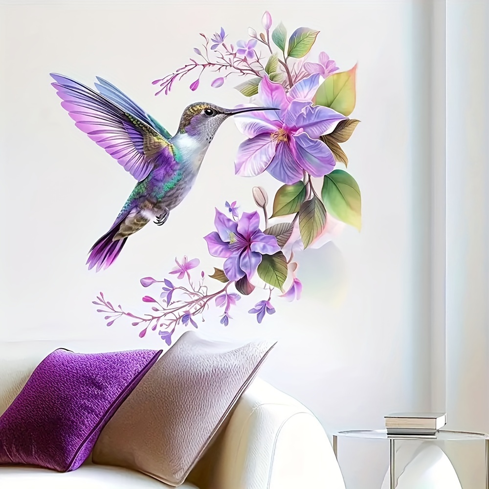 1枚の紫色の花とハチドリのステッカー、取り外し可能な粘着式ウ - Pvc Panel Background のレビューと価格