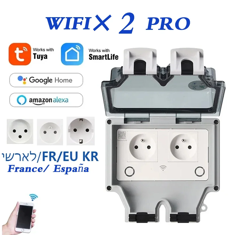Tuya防水電気壁コンセントEU FR KR IL IP66 - Timer Dual Outlet のレビューと価格