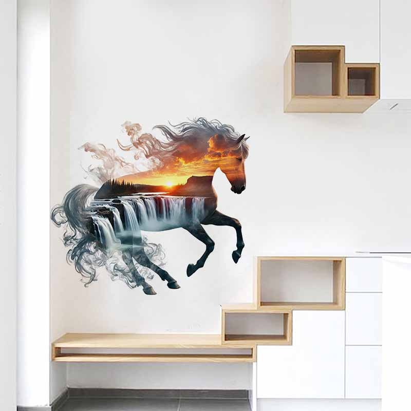 雄大な馬の自然ステッカー風景アートリビングルーム研究室ドア窓 - Pvc Panel Background のレビューと価格