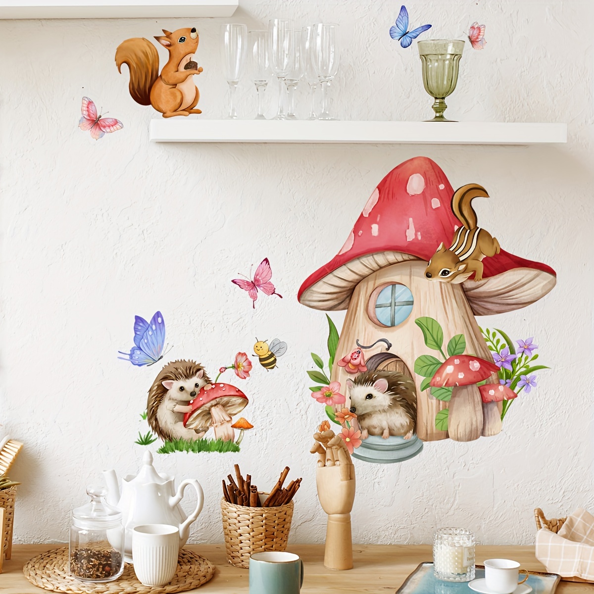 1 ピースユニバーサルアニマルキノコ蝶ウォールステッカー背景 - Pvc Panel Background のレビューと価格