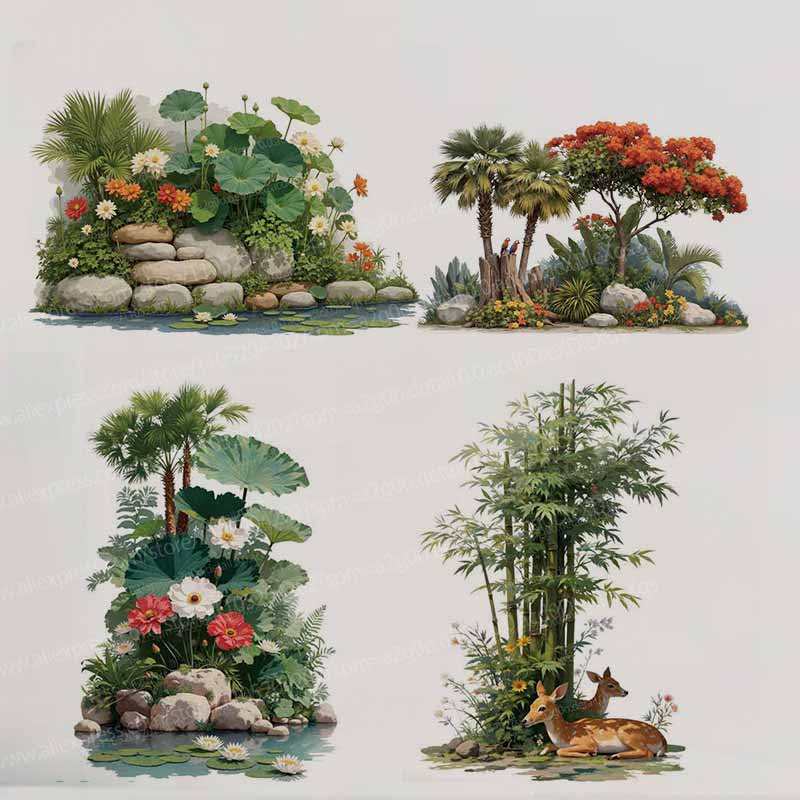 熱帯植物の花の木の壁のステッカー自己粘着性の新鮮なシンプルな - Pvc Panel Background のレビューと価格